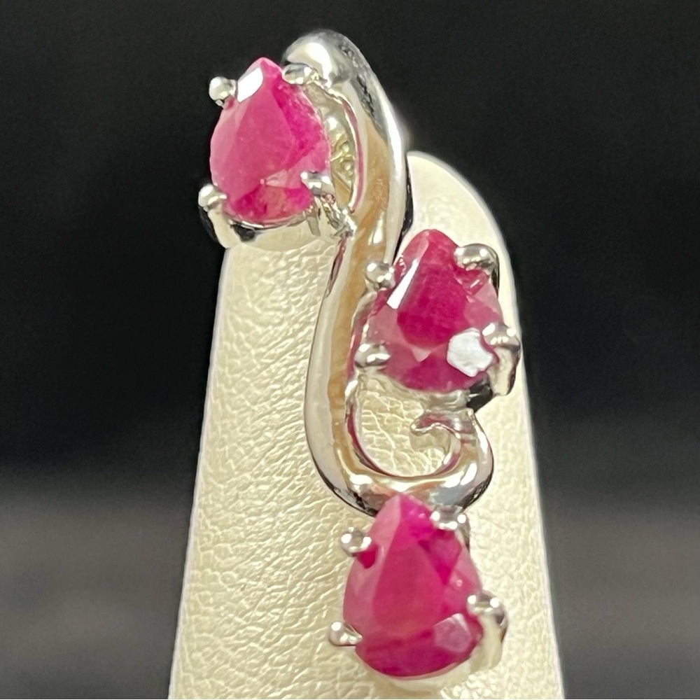 Opaque Ruby Pear Sterling Silver Pendant & Link Chain